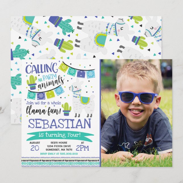 Uppmaning till Llama-födelsedagen hela Llama-Rolig Inbjudningar (Fram/baksida)
