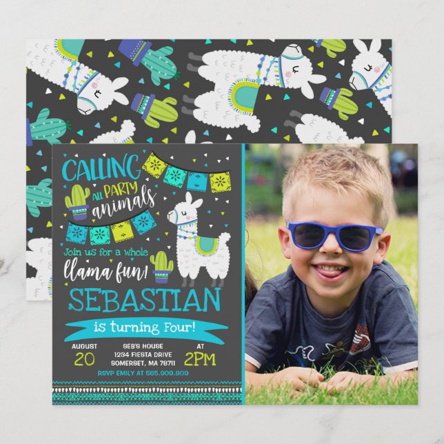 Uppmaning till Llama-födelsedagen hela Llama-Rolig Inbjudningar (Fram/baksida)
