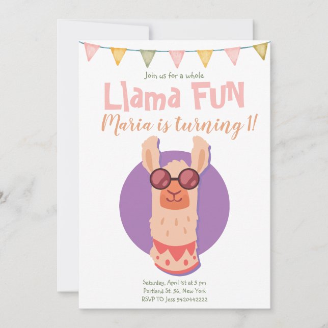 Uppmaning till Llama Roligt Cute Alpaca Birthday Inbjudningar (Framsida)