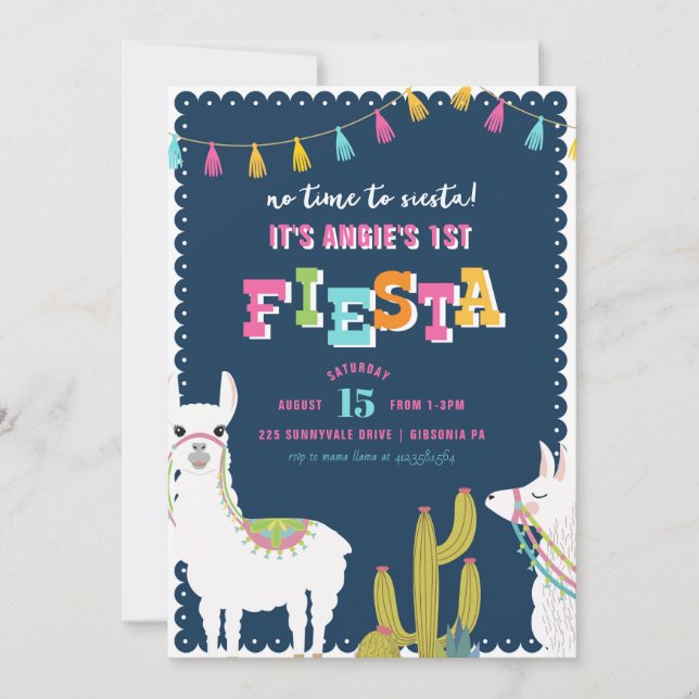 Uppmaning till Llama Roligt Fiesta Alpaca Birthday Inbjudningar (Framsida)