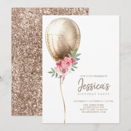 Uppmaning till Luxury Balloon Beige Glitter födels Inbjudningar
