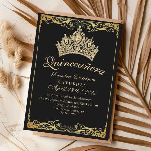 Uppmaning till Lyx Quinceañera Guld Krona Beige Inbjudningar