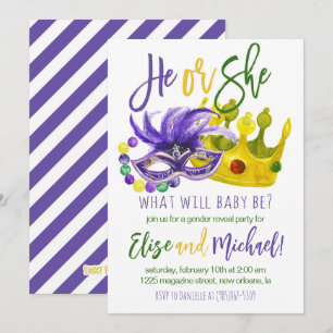 Uppmaning till Mardi Gras Gender Reveal Inbjudningar