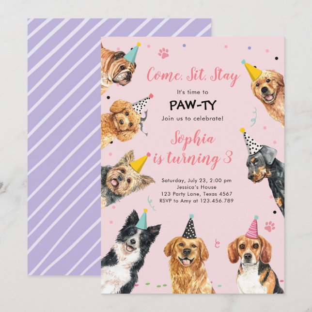 Uppmaning till marionettårsjubileum Hund Party Paw Inbjudningar (Fram/baksida)
