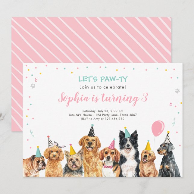 Uppmaning till marionettårsjubileum Hund Party Paw Inbjudningar (Fram/baksida)