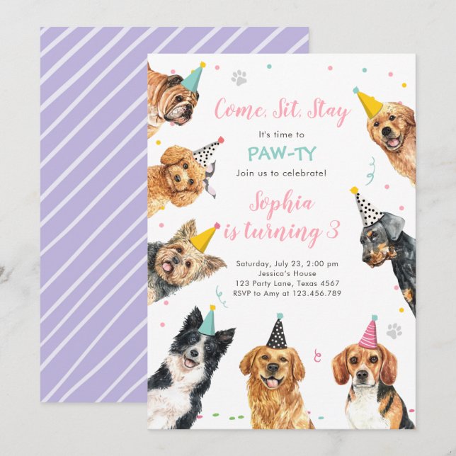 Uppmaning till marionettårsjubileum Hund Party Paw Inbjudningar (Fram/baksida)