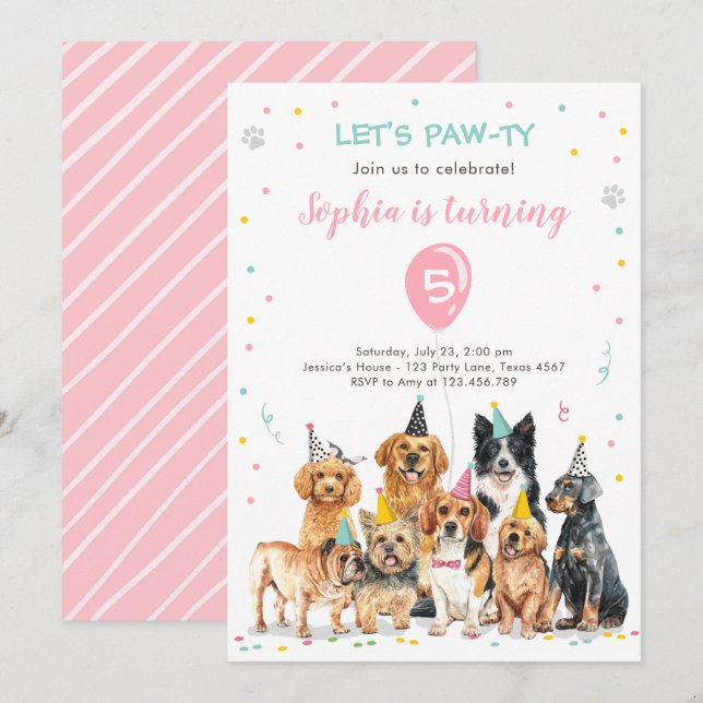 Uppmaning till marionettårsjubileum Hund Party Paw Inbjudningar (Fram/baksida)