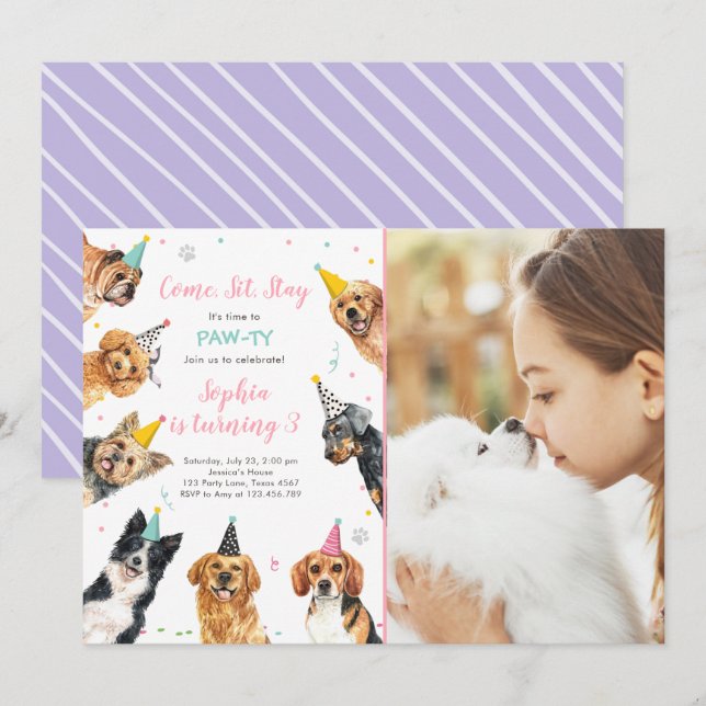 Uppmaning till marionettårsjubileum Hund Party Paw Inbjudningar (Fram/baksida)