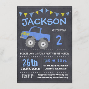 Uppmaning till Monster Lastbil Chalkboard Birthday Inbjudningar