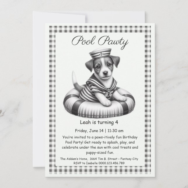 Uppmaning till partiet Puppy Stänk Bassäng på föde Inbjudningar (Framsida)