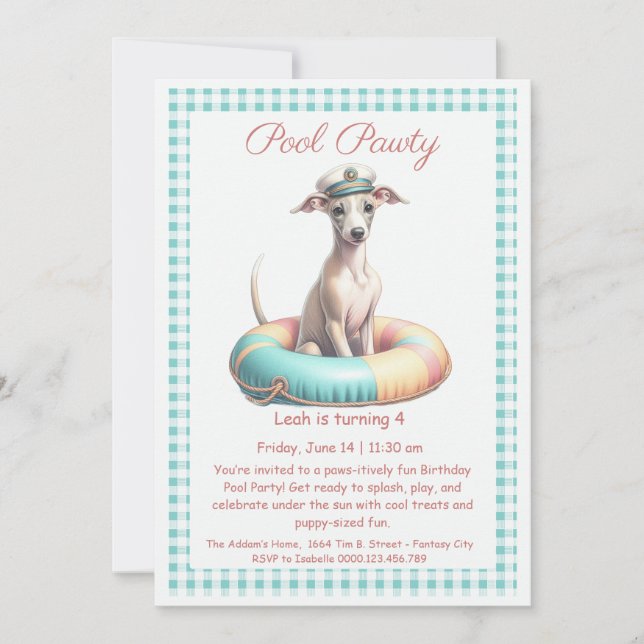 Uppmaning till partiet Puppy Stänk Bassäng på föde Inbjudningar (Framsida)