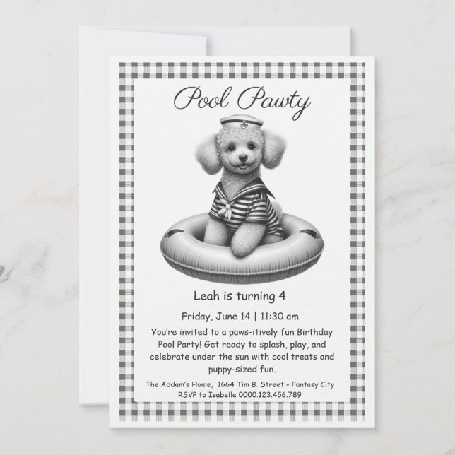 Uppmaning till partiet Puppy Stänk Bassäng på föde Inbjudningar (Framsida)