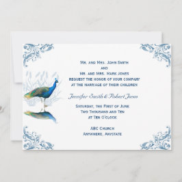 Uppmaning till Peacock Garden i Blue White Wedding Inbjudningar