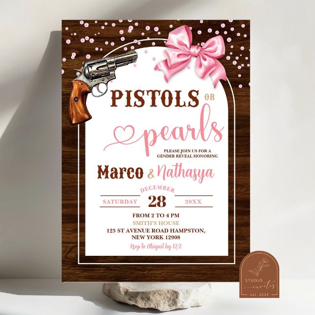 Uppmaning till Pistol eller Pearls Gender Reveal Inbjudningar (Skapare uppladdad)