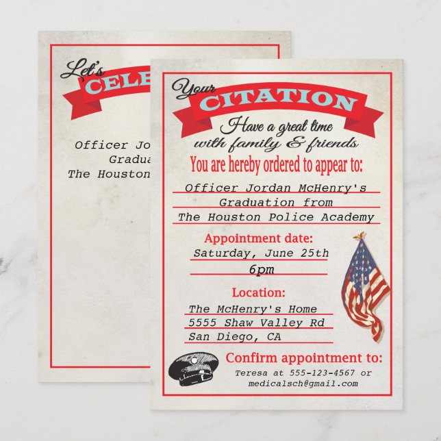 Uppmaning till polisakademin i Studenten Inbjudningar (Fram/baksida)