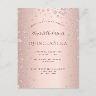 Uppmaning till Quinceanera party ro guld diamanter Vykort