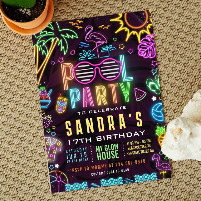 Uppmaning till redigerbar födelsedagsinbjudning i  inbjudningar (Pool Party Birthday Invitation)