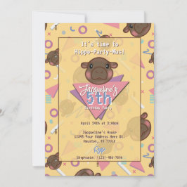 Uppmaning till Retro 80-Gulten Baby Hippo Birthday Inbjudningar