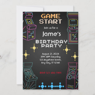 Uppmaning till Retro Arcade Games Party på födelse Inbjudningar