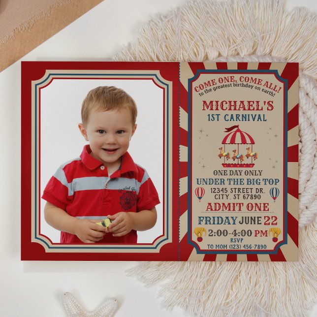 Uppmaning till Retro Circus Carnival Biljett födel Inbjudningar (Skapare uppladdad)