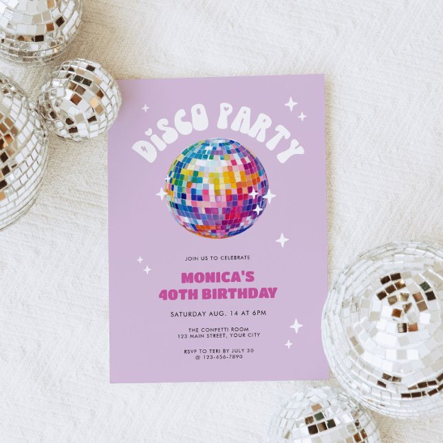 Uppmaning till Retro Disco Boll på födelsedagen Inbjudningar (Retro Disco Party Invite)