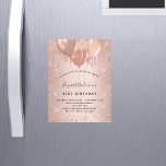 Uppmaning till ro-ballonger i guld<br><div class="desc">En magnet-inbjudan för elegant 21:a födelsedag (eller någon annan ålder). En ro-guld tittar metallisk bakgrund. Dekorerad med ro guld, rosa faux glitter, färgdroppstift och ballonger. Anpassa och lägg till uppgifter om namn, ålder 21 och party. Namn är skrivet med ett handskript i stil. Både en inbjudan och Spara datumpåminnelsen till...</div>