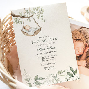 Uppmaning till Rockabye Baby Greenery Baby Shower Inbjudningar