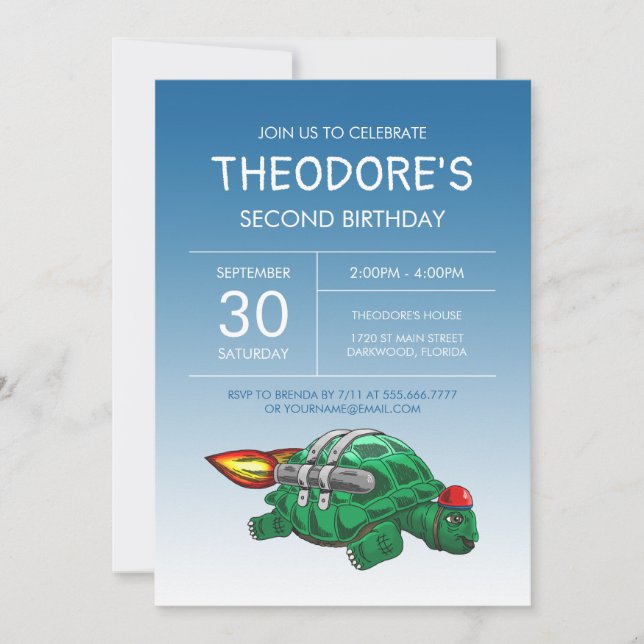 Uppmaning till Rocket Turtle Birthday Inbjudningar (Framsida)