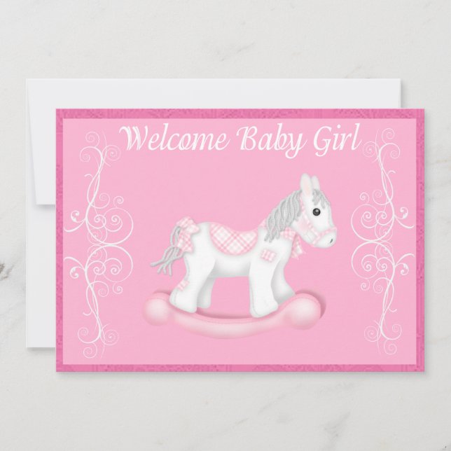 Uppmaning till Rocking Horse Baby Shower (flicka) Inbjudningar (Framsida)