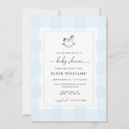 Uppmaning till Rocking Horse Blue Gingham Baby Sho Inbjudningar