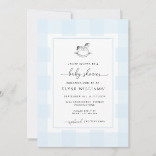 Uppmaning till Rocking Horse Blue Gingham Baby Sho Inbjudningar