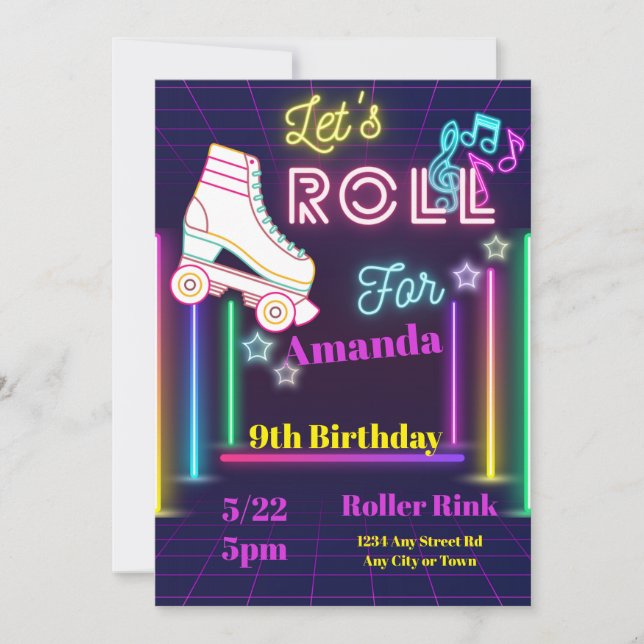 Uppmaning till roller Skating Birthday, Skate Part Inbjudningar (Framsida)