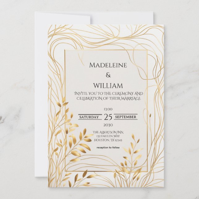 Uppmaning till Romantic Guld & Eucalyptus Wedding Inbjudningar (Framsida)