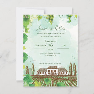 Uppmaning till Romantic Vineyard och Grapevine Wed Vykort