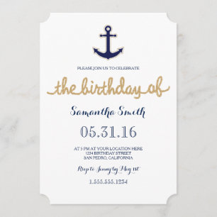 Uppmaning till Rope och Anchor Nautical Birthday Inbjudningar