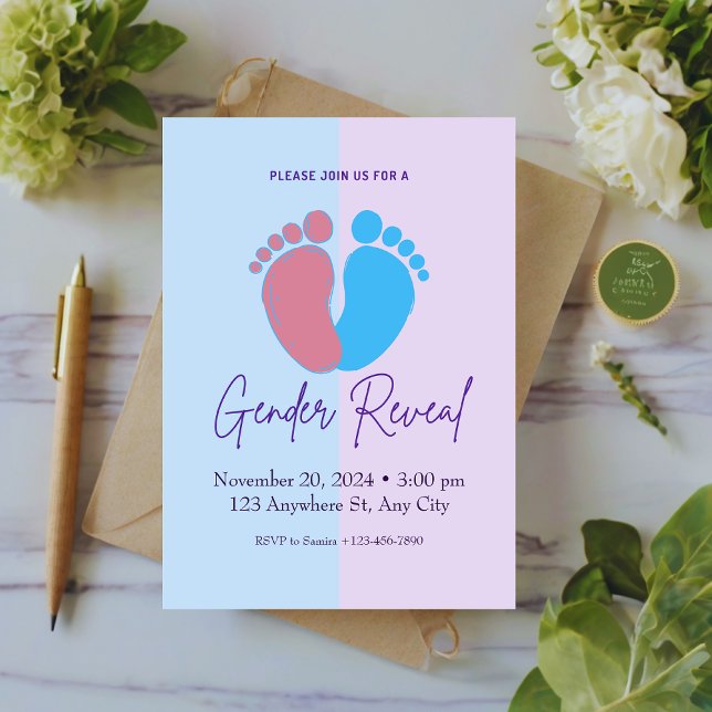 Uppmaning till rosa och blåfärgad Gender Inbjudningar (Skapare uppladdad)