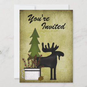 Uppmaning till Rustic Mountain Land Moose Birthday Inbjudningar