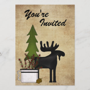 Uppmaning till Rustic Mountain Land Moose Birthday Inbjudningar