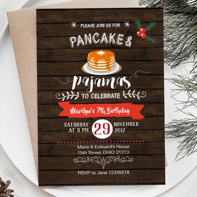 Uppmaning till Rustic Pancake och Pajamas Birthday Inbjudningar (Skapare uppladdad)