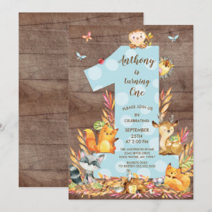 Uppmaning till Rustic Woodland Big One Boys Birthd Inbjudningar