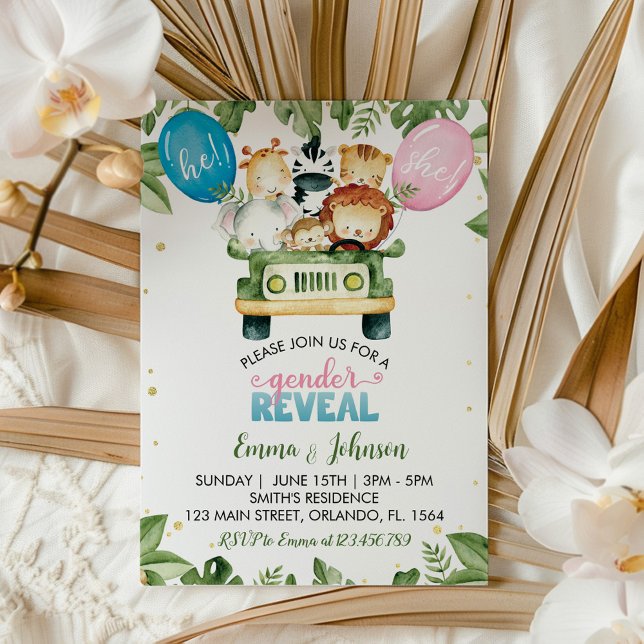 Uppmaning till Safari Party Animal Gender Reveal Inbjudningar (Skapare uppladdad)