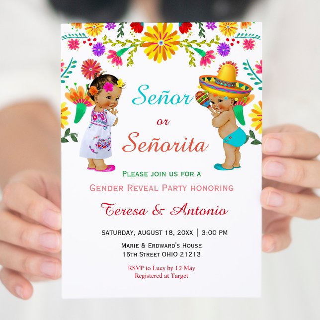 Uppmaning till senor eller senorita Fiesta Gender  Inbjudningar (Skapare uppladdad)