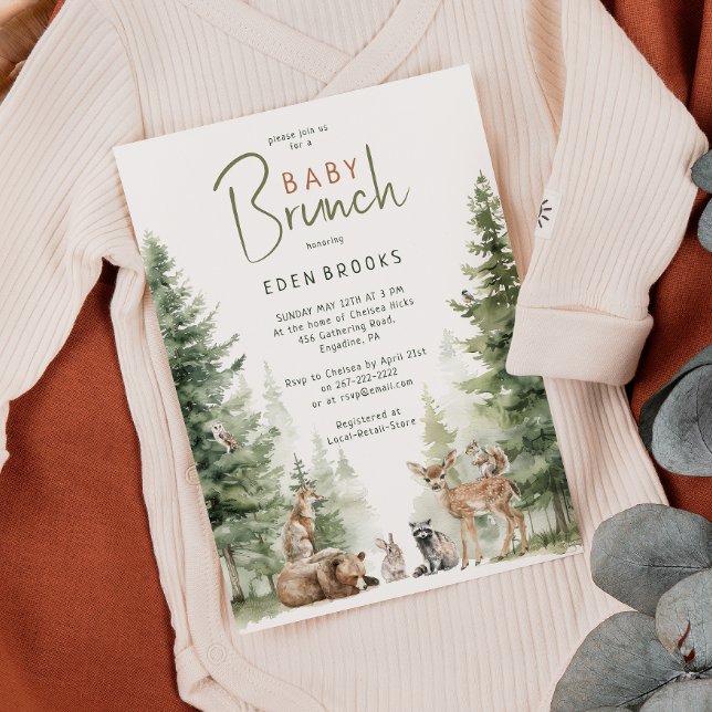 Uppmaning till skogsmark - djur i Baby Brunch Inbjudningar (Skapare uppladdad)