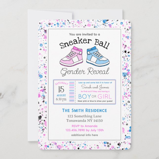 Uppmaning till Sneaker Boll Gender Reveal Inbjudningar (Framsida)