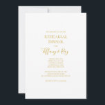 Uppmaning till sommarmiddag i Guld i Elegant Inbjudningar<br><div class="desc">Denna enkla inbjudan till guld-repetitionsmiddag i elegant är perfekt för er moderna minimalistiska vita och guld-repetitionsmiddag. Utformningen har ett minsta typsnitt av contemporary guld tillsammans med formell kalligrafi. Behålla den som den är,  eller välj att anpassa den med egna teckningar eller foton!</div>