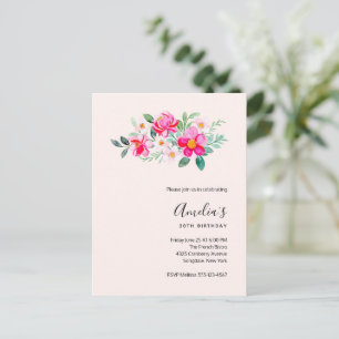 Uppmaning till Söt Rosa Blommor på födelsedagen Inbjudan Vykort
