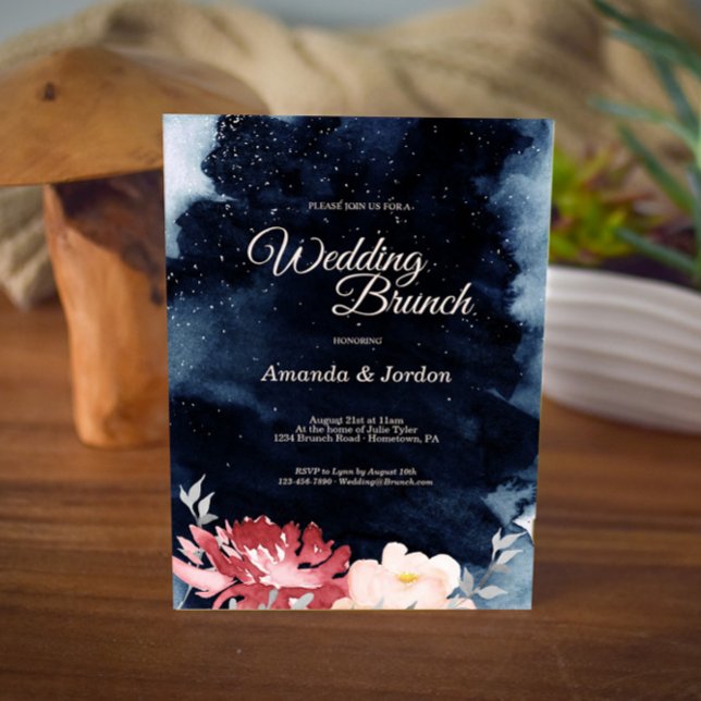 Uppmaning till Starry Natt Blommigt Bröllop Brunch Inbjudningar (Skapare uppladdad)