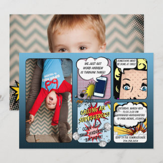 Uppmaning till superhjälte på födelsedagen inbjudningar