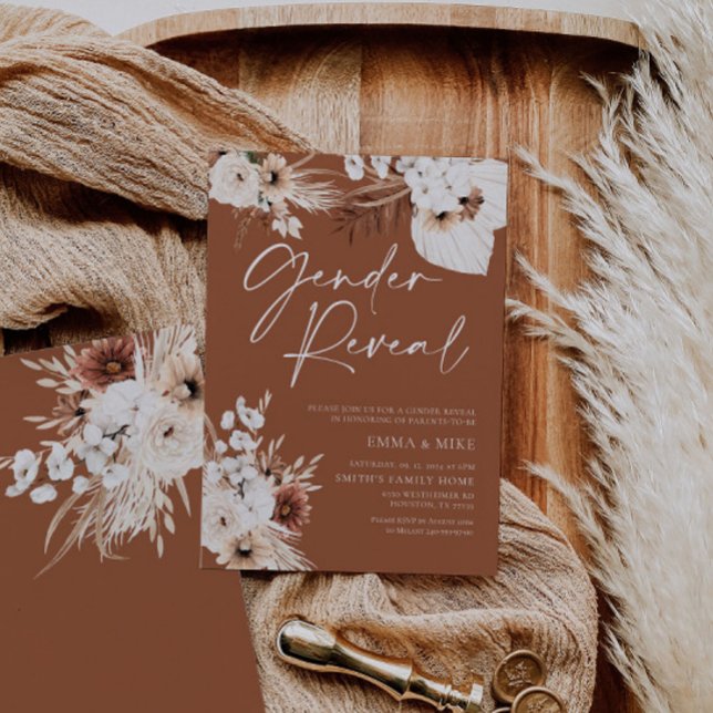 Uppmaning till Terracotta Boho Gender Reveal Inbjudningar (Skapare uppladdad)