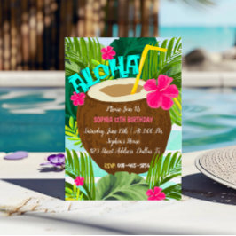 Uppmaning till Tropical Coconut Aloha Birthday Inbjudningar